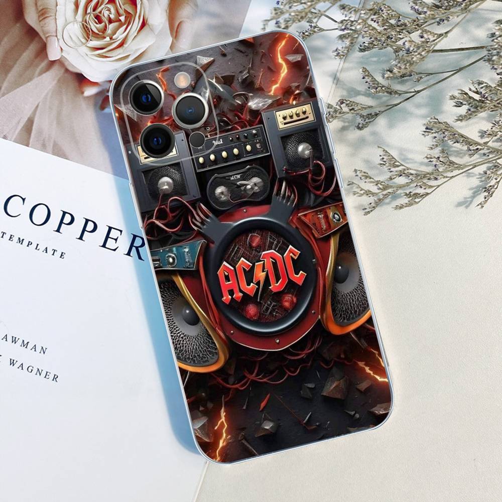 Custodia in TPU Trasparente AC Back In Black DC per iPhone 17 11 12 13 14 15 16 Pro Max 16 Plus Cover