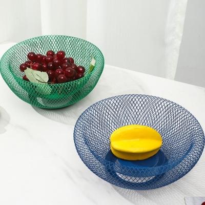 INS Style Iron Mesh Storage Tray Nordic Style Geometric Double-layer Fruit Basket Handmade Metal Fruit Tray Side Table