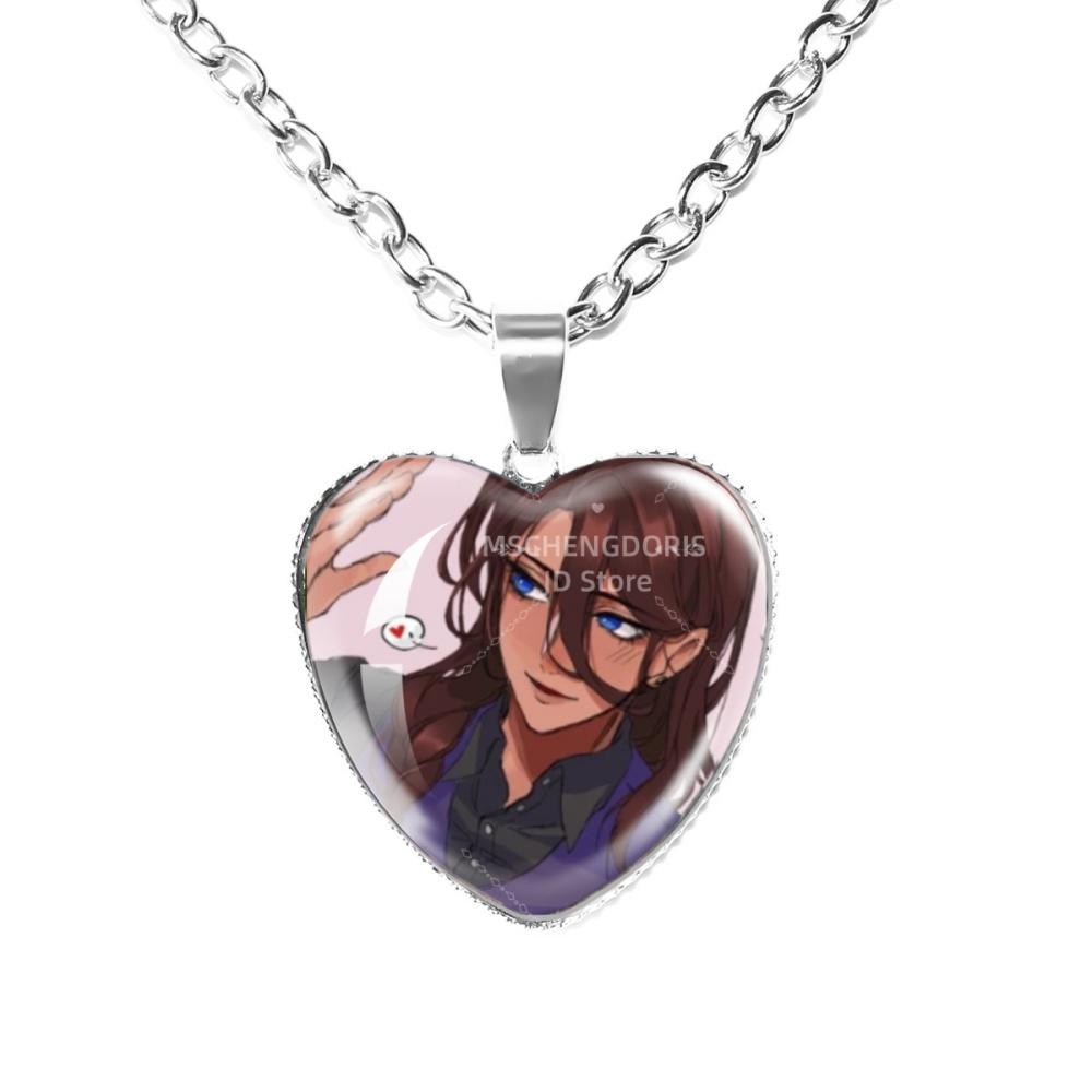 Solivan Brugmansia Sol 'The Kid At the Back' Anime Glass Cabochon Heart Shaped Pendant Necklace Charm Jewelry Gift