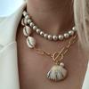 Geometric Shell Pendant Necklace Layered Chain With Alloy Charm For Casual Summer Wear