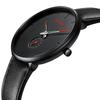 BUREI Men's Black Watch, Simple, Stylish, Popular, Waterproof, Stylish Brand, Men's Watch (Black-Black-Red, Leather)