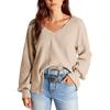Women's Knit Top, Fashionable Long Sleeve Casual Shirt, V-neck Loose T-shirt