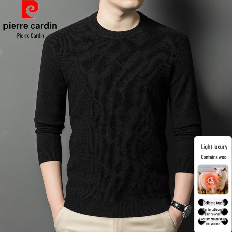 Pierre Cardin Men's Merino Wool Blend Jacquard Round Neck Sweater