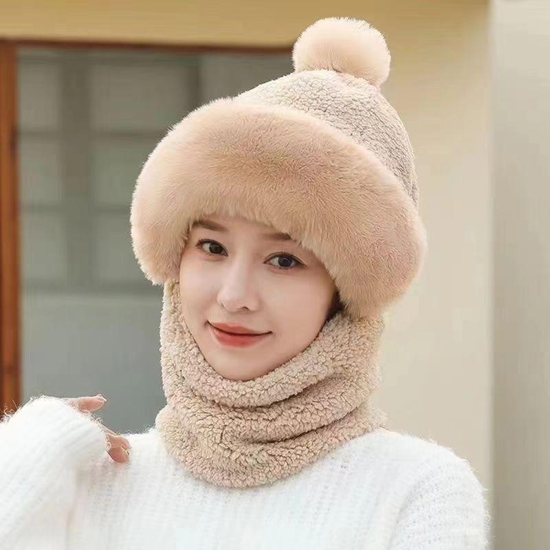 Winter Hat Ear Protection Windproof Outdoor Cycling Women's Scarf Mask Integrated Warm and Plush Thick Warm Head Cap