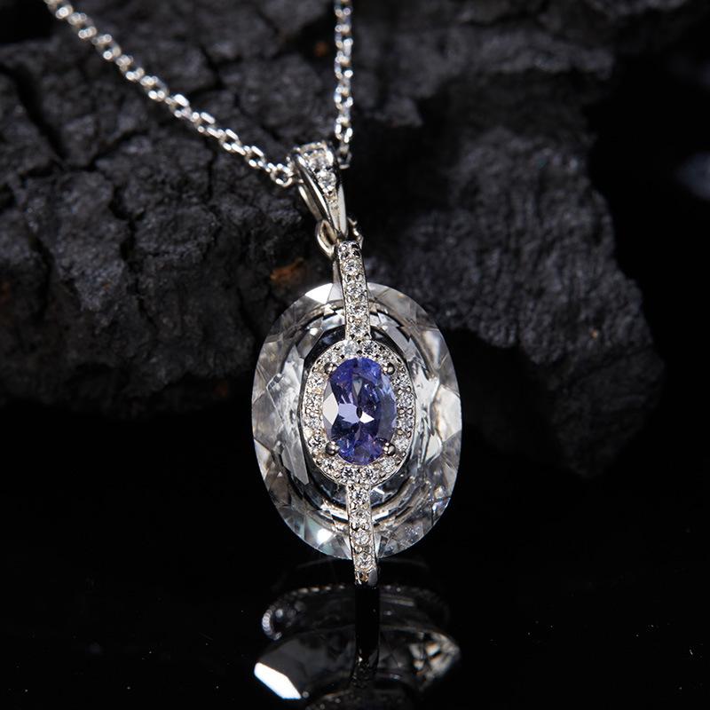 S925 Sterling Silver Natural Tanzanite White Crystal Colored Treasure Necklace Women'S Niche Design High-End Pendant