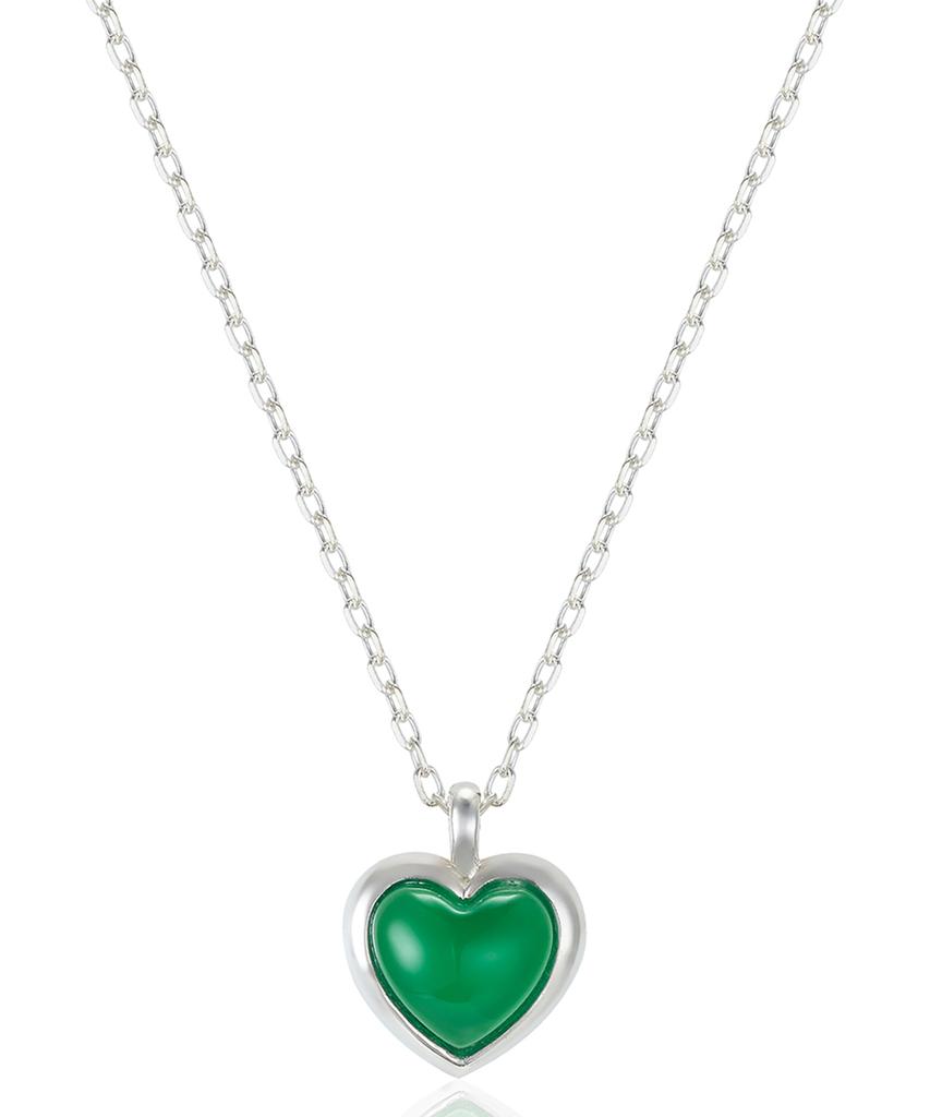 Findelise 925 Heart Green Onyx Gemstone Necklace