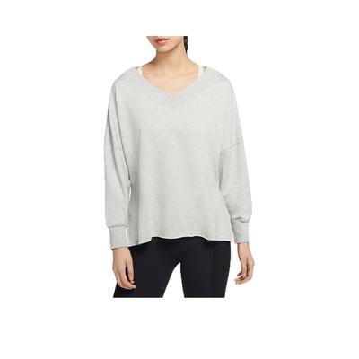 Yoga Solid V-Neck Long Sleeve Pullover Women Tops Gray CU5491-050