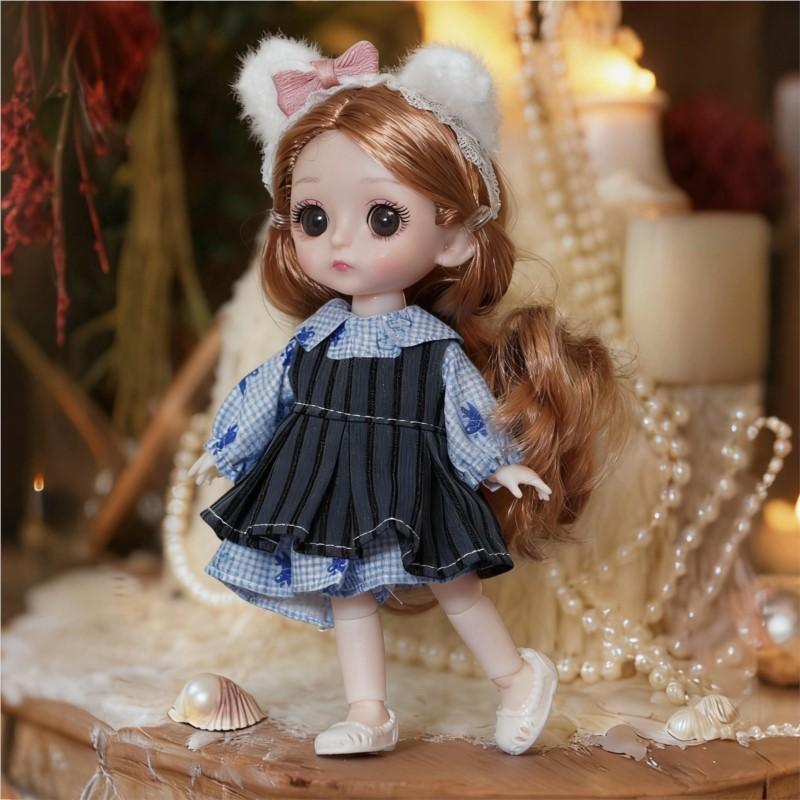 17cm Nuova Bambola Mini Bjd Articolata Bambina Principessa Giocattolo Occhi Grandi 3D Bella Bambola Giocattolo Fai da Te con Vestiti Vestire Bambola Moda 1/12