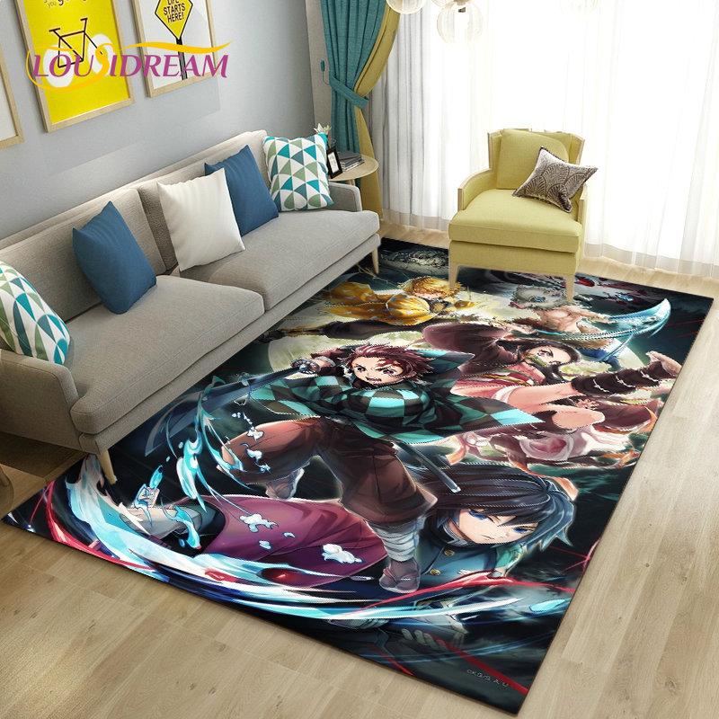 3D Demon Slayer Cartoon Area Rug Large,Carpet Rug for Living Room Bedroom Sofa Doormat Decoration,Kids Play Non-slip Floor Mat