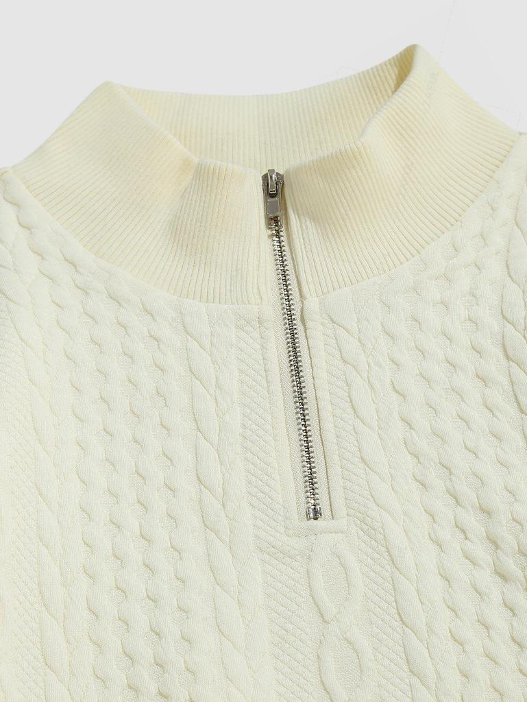 ZAFUL Men's Daily Cable Knit Jacquard Zip Placket Stand Collar Pullover Sweatshirt