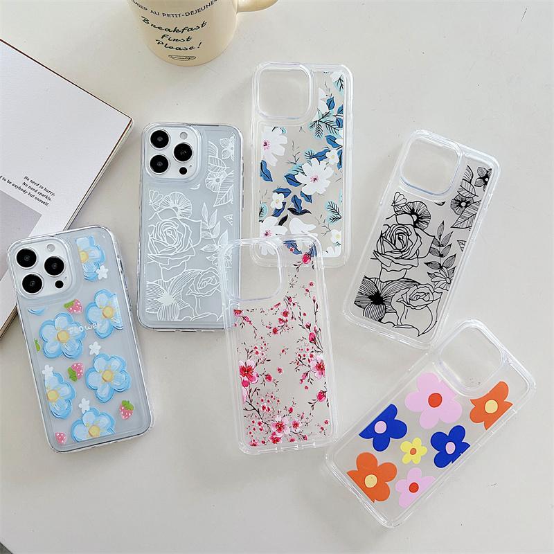 Flower Clear Phone Case For Iphone 15 14 Plus 13 12 11 Pro Max Shockproof Silicone Soft TPU Back Cover