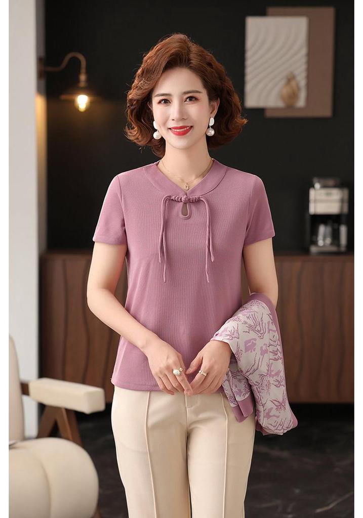 Elegant Spring Knit Two-Piece Set: Women's Chinese Style Long-Sleeve Cardigan for 40s and Up