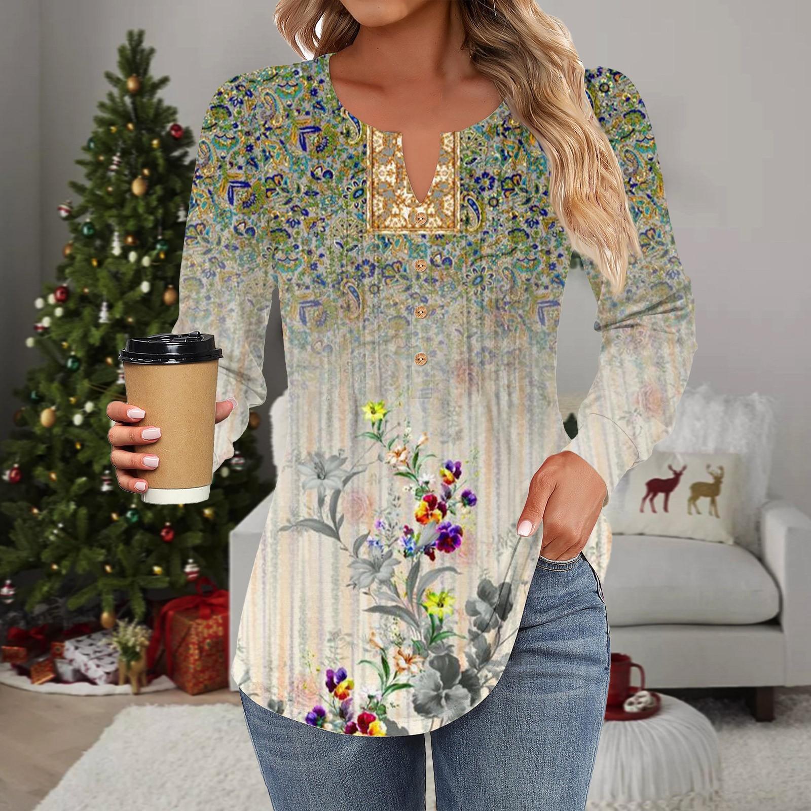 

Женская мода повседневная плиссированная футболка с круглым вырезом и декоративными пуговицами и цветами с длинным рукавом XXXL