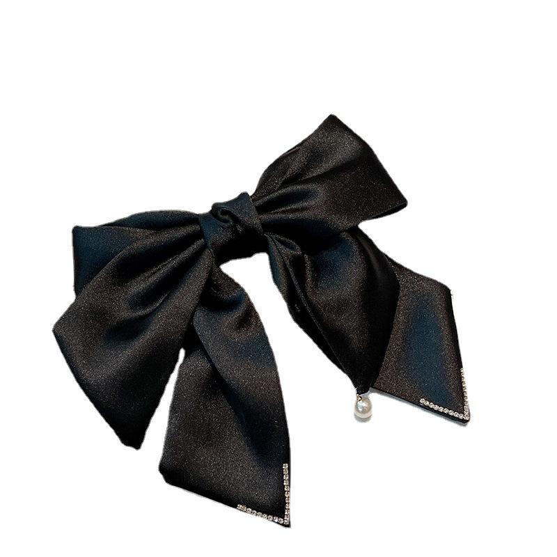 Korean Style Bow Hair Clip with Long Pearl and Multi-Layer Satin for Women.