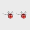 Red Garnet Deer Earrings: 925 Silver Christmas Jewelry for Women, Japanese & Korean Style