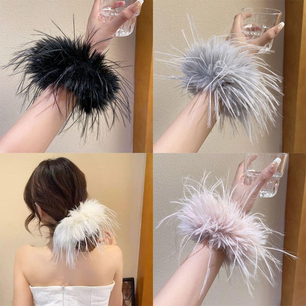Solid Color Plush Hair Ring Korean Style Elastic Hair Bands Trendy Furry Scrunchies  for Women