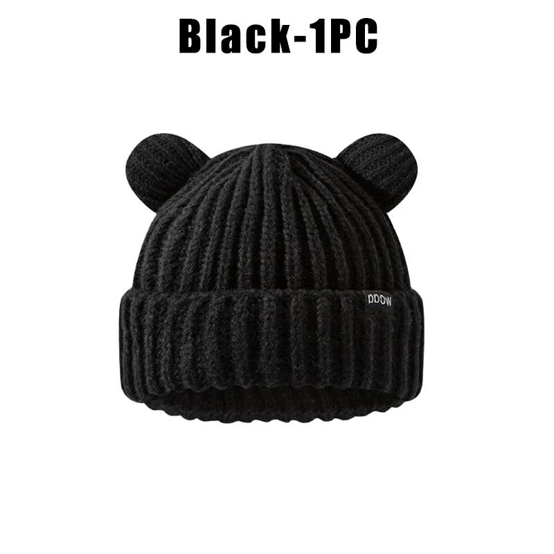 

Warm Loose Knit Hat For Women Thick Winter Beanie With Bear Design Stretchy Soft Yarn Cap To Slim Face Autumn And Cold Days