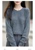 2026 A/W Plaid Wave Pattern Loose Pure Wool Knit Sweater - Women's Round Neck Long Sleeve