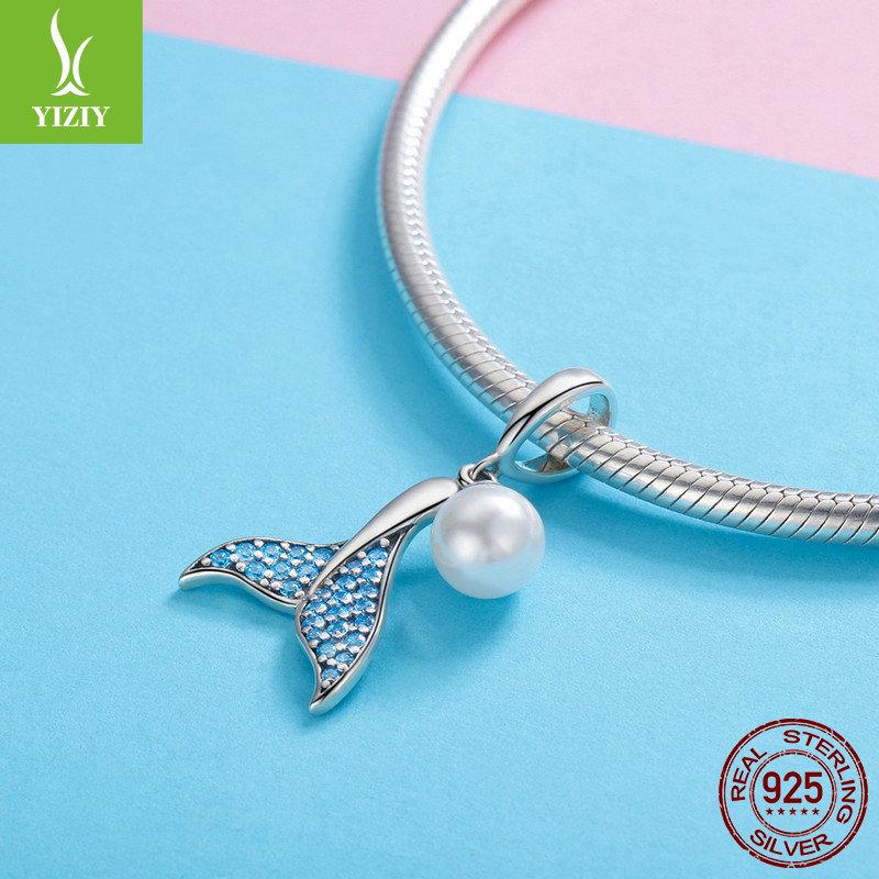 Handmade S925 Sterling Silver Pearl Mermaid Tail Pendant Necklace for Women