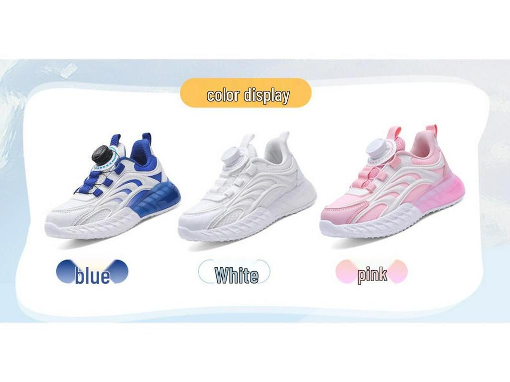 2025 Kids' Sneakers: White Non-Slip Breathable Shoes with Rotating Buckle for Boys and Girls