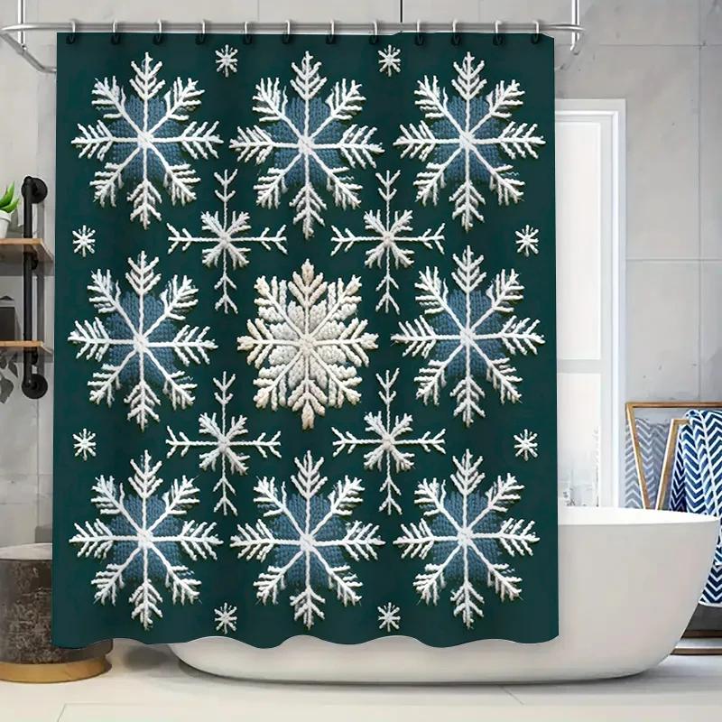 

Snowflake Shower Curtain Waterproof Bath Mat Rug Bathroom Decor Customizable Size Decorative W90xH180cm