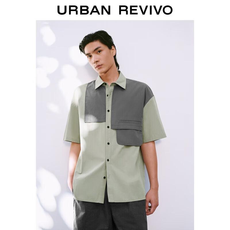 Men s Casual Patchwork Short-Sleeve Lapel Shirt L