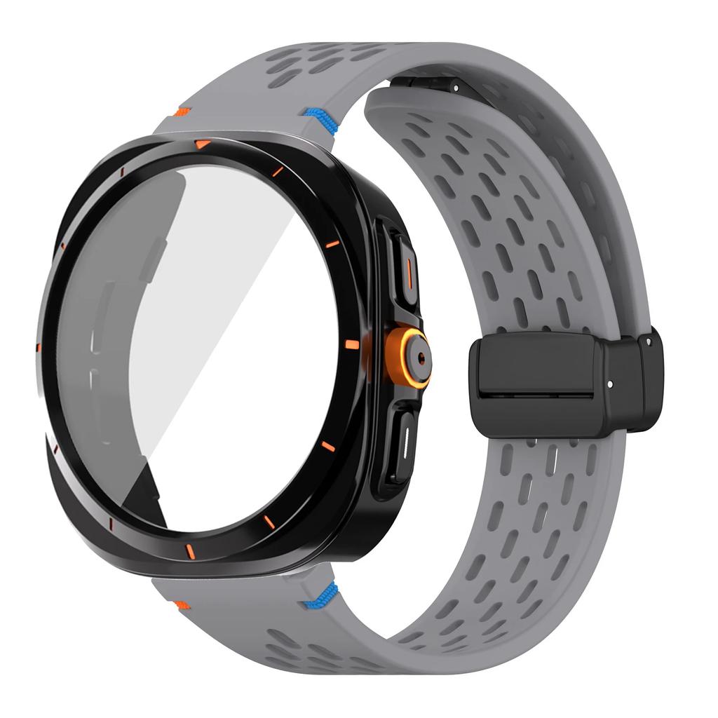 For Samsung Galaxy Watch 7 6 40mm 44mm Silicone Magneti Buckle Band +Change To Case Tempered Glass Full Protective Cover Bumper