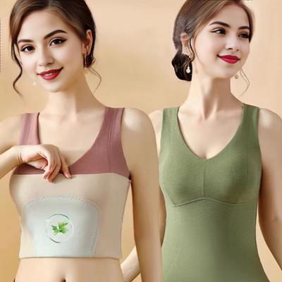 Winter Damen Thermo-Weste mit Brustpolstern Nahtlos Samt Schnelle Temperaturfixierung Heizung V-Ausschnitt Slim Fit Elastisch Ärmellos Innere Bekleidung Unterhemd