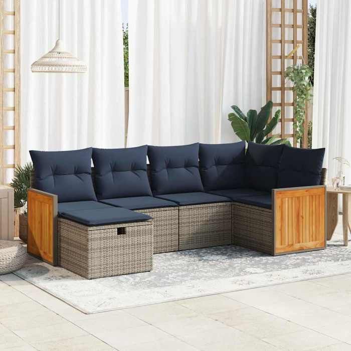 VidaXL Garden Lounge Set 6 Pcs with Grey Cushions Wicker 3326030