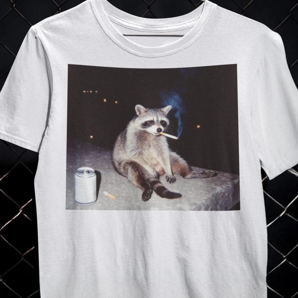 Smoking Raccoon Funny Meme T Shirt Cursed Cigarette Joke Stupid Brainrot Humor Lover Vintage Comfortable Stylish