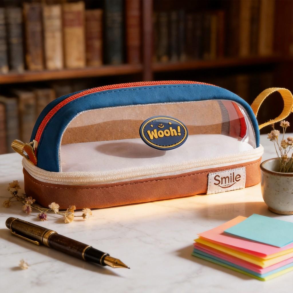 Creative Oxford Cloth Pencil Case With Transparent Color Block For Students And Office Use