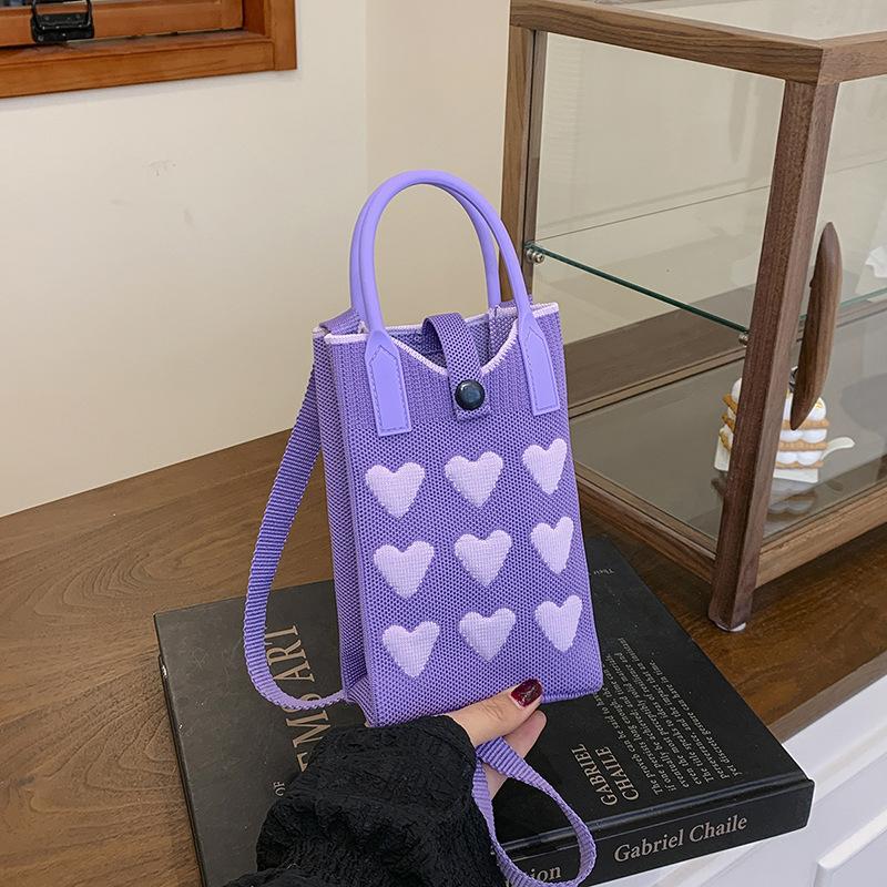 High-end Ins Knitted Mobile Phone Bag Love Series Versatile and Personalized Women's Handbag Dopamine Crossbody