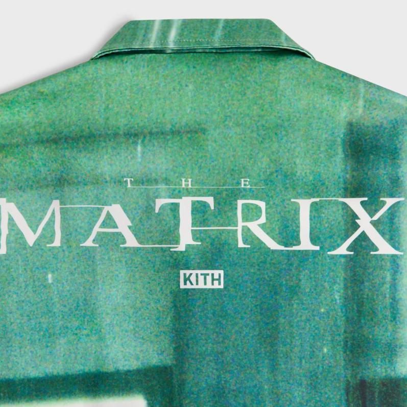Kith For The Matrix All-Over Printed Thompson Camp Collar Shirt Taiga Unisex Tops Green KHM035224-377