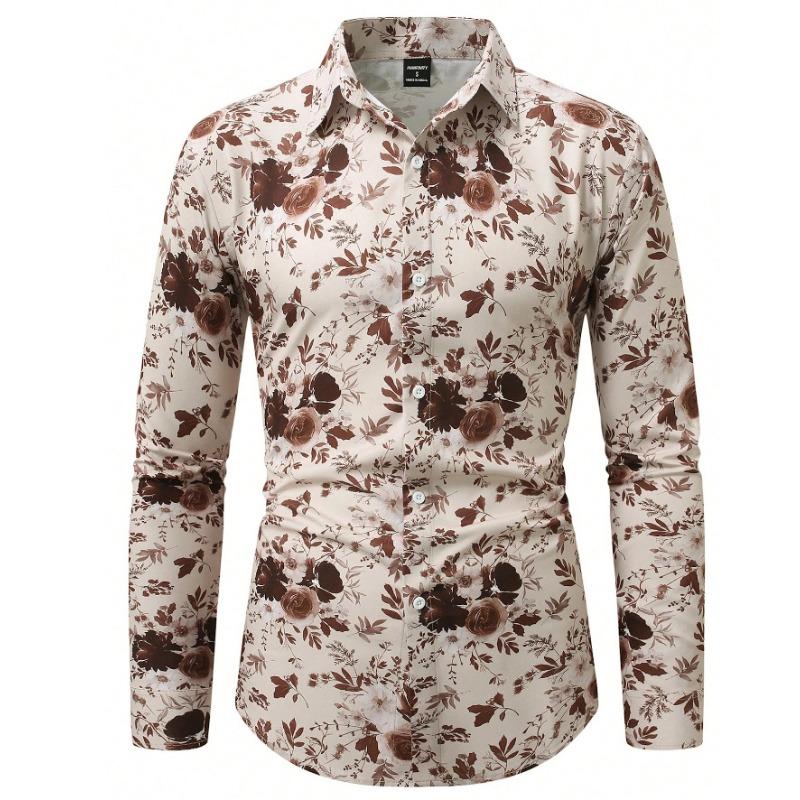 Men S Long Sleeve Floral Print Casual Stretch Shirt