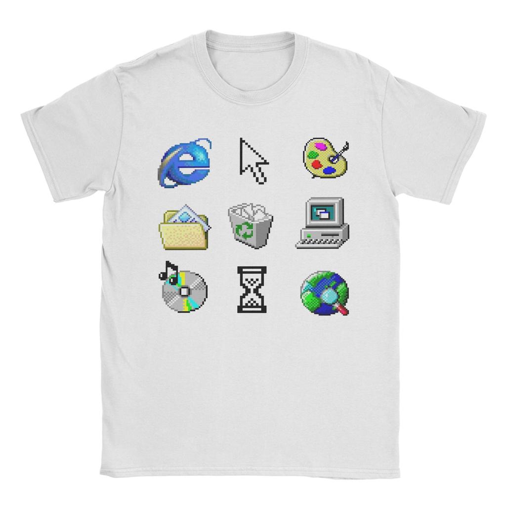 Men Women Summer Funny TShirt Old Windows 95 Icons Funny Cotton Tees Short Sleeve T Shirt Crewneck Tops Gift Idea