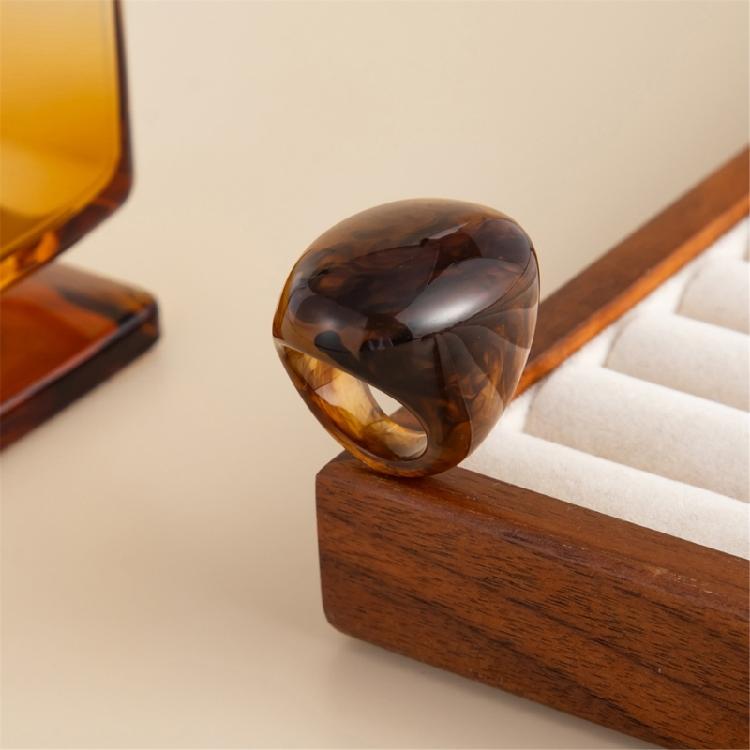 Marbled Effect Resin Art Rings Curved Wide Band Design Safe Construction Stackable Fashion Accessory Resin Texture