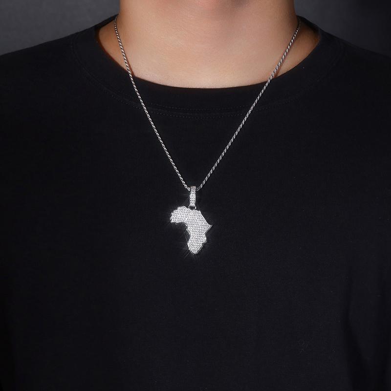 Moissanite Pendant Africa Map Shape S925 Silver 18K Gold Plated Hip Hop Jewelry Necklace Unisex for Party Streetwear Looks