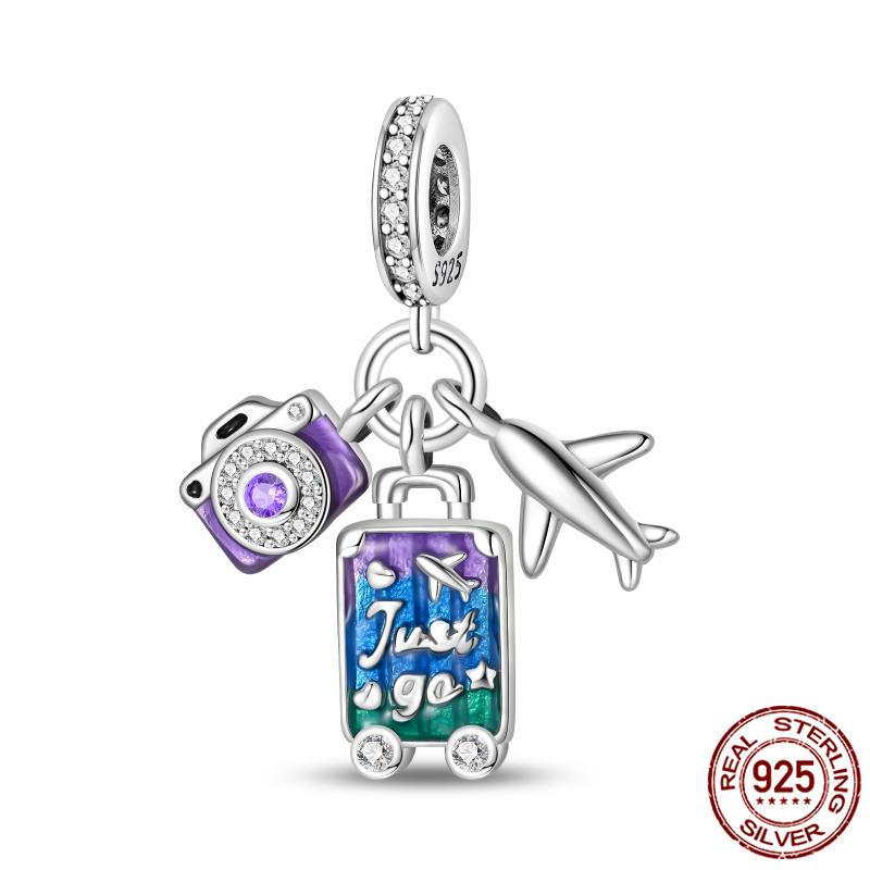 Luggage Airplane Passport Three-Piece Setcopper Charms Fitoriginal Bracelet Jewelry Making For Women Gift