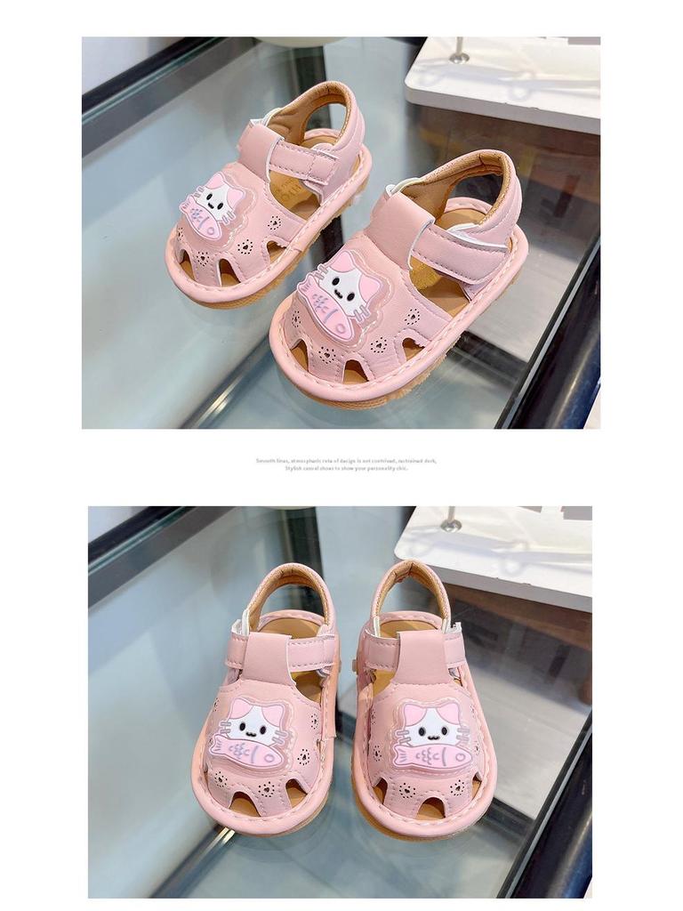 Infant Summer Sandals: Non-Slip Soft Sole, Closed Toe, Cartoon Design, Light-Up Squeaky Shoes