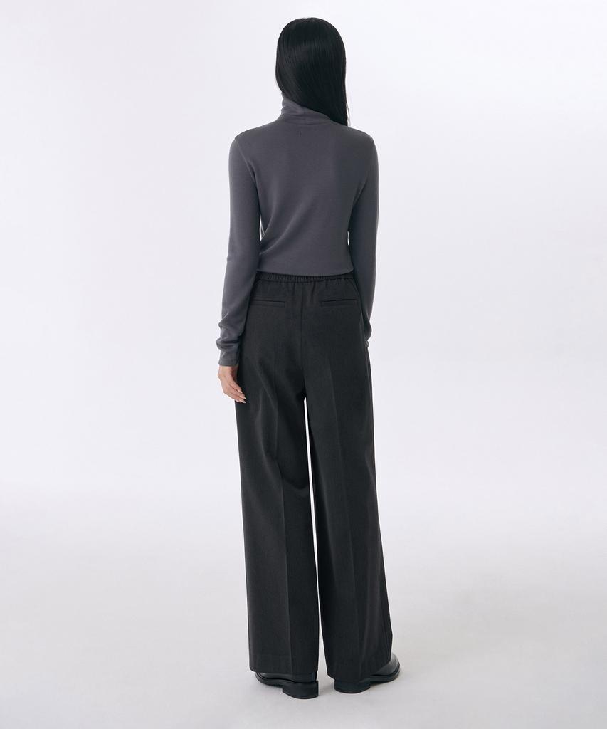 MUSINSA STANDARD WOMAN Women'S Heavyweight Fleece-Lined Two-Pleat Wide Elastic Slacks [Charcoal Gray]