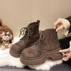 Fashion Versatile Thick-soled Heightened and Thin Martin Boots Women's 2025 Autumn and Winter New Lace-up Muffin Bottom Locomotive Boots Women's Boots