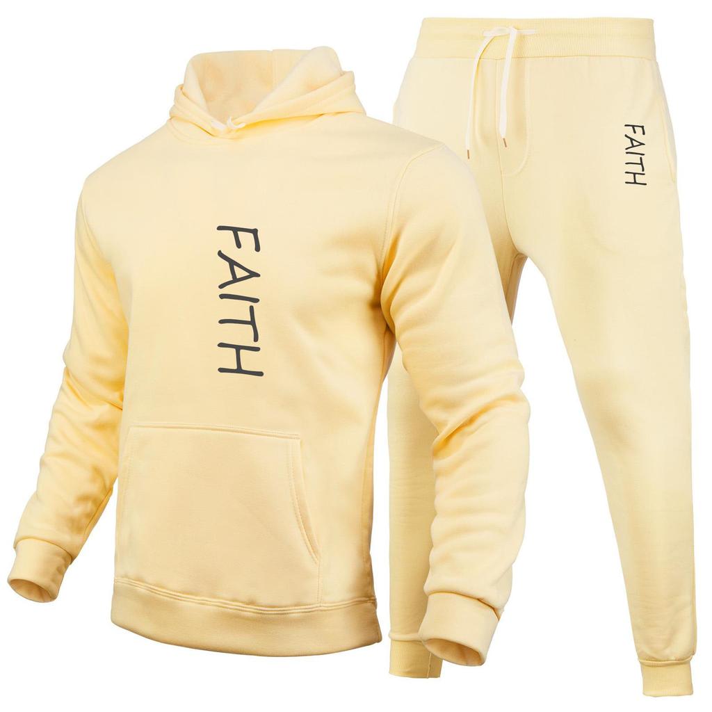 Letters Printed Sets Autumn Winter Tracksuit Men Solid Hooded 2 Piece Sets Mens Outfits Suit Men Fleece Sport Hoodie Sweatpants Two Piece Sets