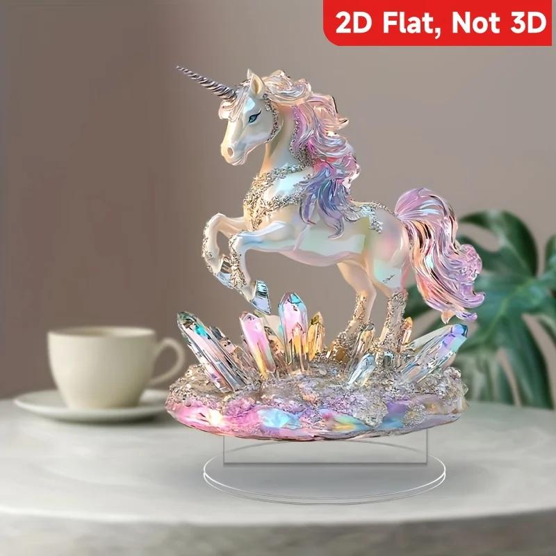 Acrylic Dream Unicorn Signboard Tabletop Ornament Handicrafts 2D Flat Elegant Table Decoration Home and Office Arts Decoration