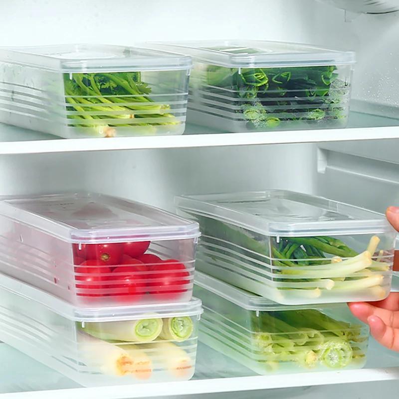 Refrigerator Keep Fresh Organizer Rectangular Fruit Vegetable Storage Containers Box Household Kitchen Food Sealed Box Wholesale