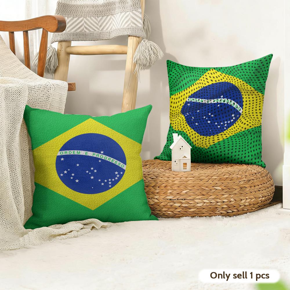 BBrazil Flag Cushion Cover Natural Linen Organic Fabric DoubleSided Printing Couch Pillow Covers Home Decor