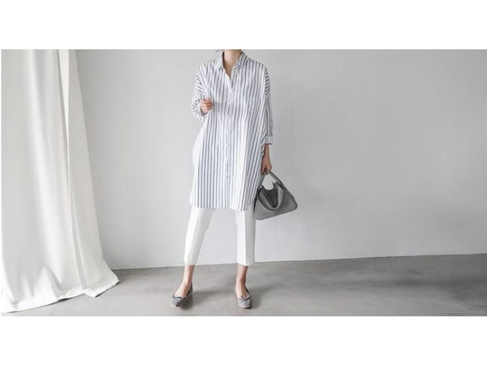2025 Women's Plus Size Striped Long Sleeve Shirt - Casual, Loose Fit, 4 Colors, Japan & South Korea Style