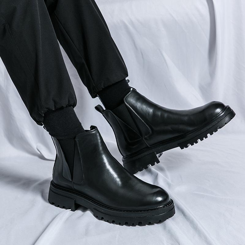 Casual Fashion Thick-soled Martin Boots Men's Korean Version of British Style High-top Foot Cover To Increase the Height of Short Boots Men