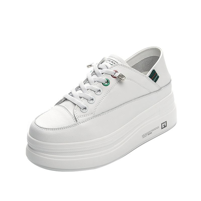 thick-soled little white shoes for women's new muffin shoes, board shoes, one pedal and two wear cowhide inner height-increasing women's single shoes