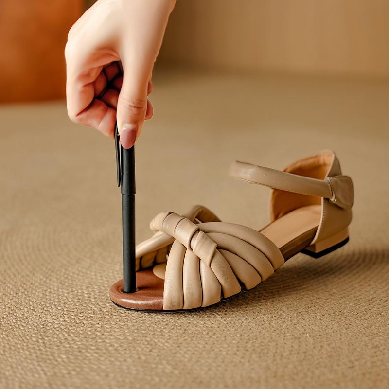 Fashion Women's new leather cowhide summer open toe fish mouth bag with low heel, comfortable and breathable Roman sandals