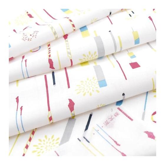 Hamamonyo Tenugui Towel - Fun Fireworks - 100% Cotton, Approx. 34cm X 90cm, Printed, Raw Edge